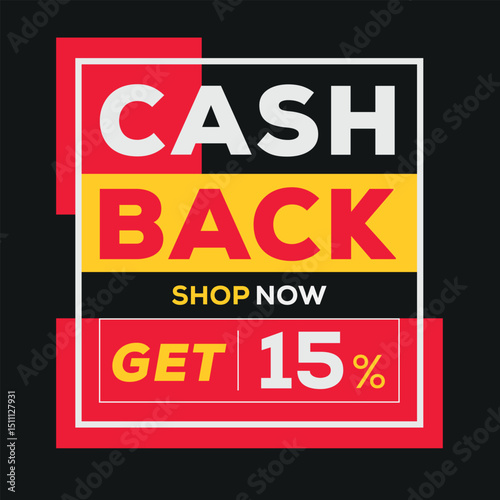 15% Cash back label design, money back sign, vector illustration.