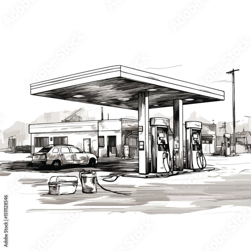 Professional Gas Fuel Station Scribble Vector Illustration for Marketing Materials