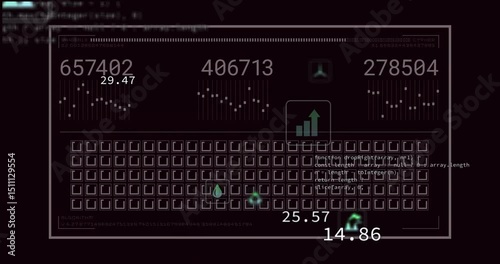 Opening dashboard starting numbers climbing, rippling charts and shifting icons to visualize surge