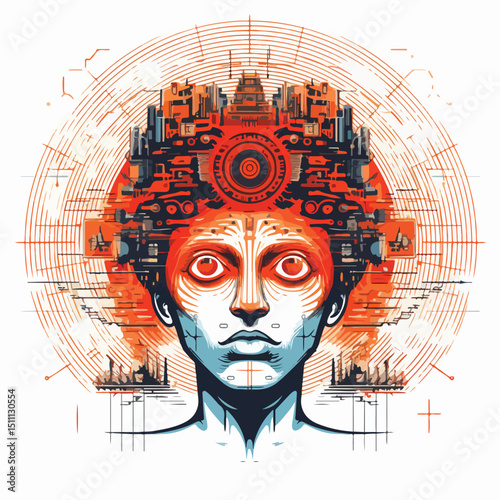 Illustration of Mind Control Technology: Vector Graphic Isolated on White Background