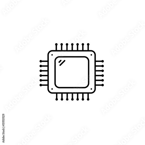 Microprocessor icon in minimalist design with black outline  