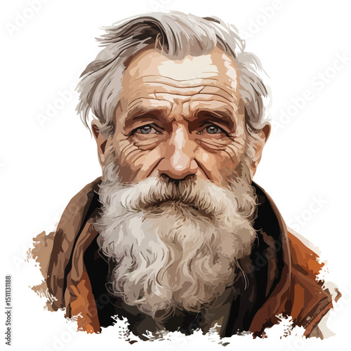Professional Isolated Vector Illustration of an Old Man Portrait in Whit Background
