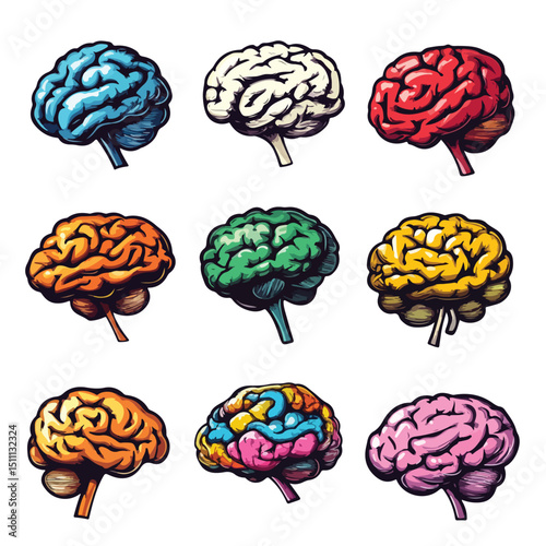 Creative Brain Emblems Set: Vector Illustration for Professional Designs