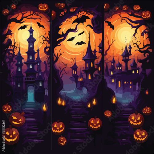 Collection of Spooky Halloween Party Invitations in Vector Format for Scary Events