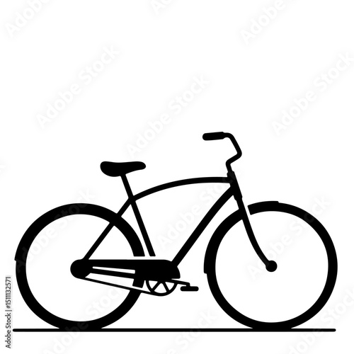 A simple black silhouette illustration of a cruiser bicycle.
