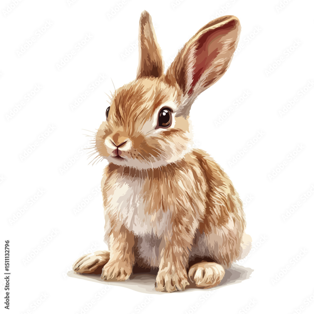 Obraz premium Adorable Smiling Baby Rabbit Sitting on a White Background - High-Quality Vector Illustration