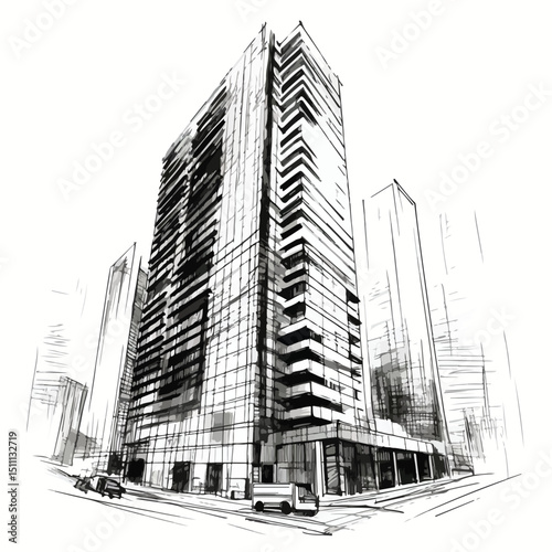 Modern Skyscraper Building Company Sketch Vector Illustration for Corporate Presentations