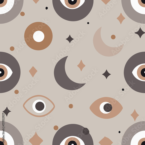 Mystical Eyes and Celestial Elements Seamless Pattern