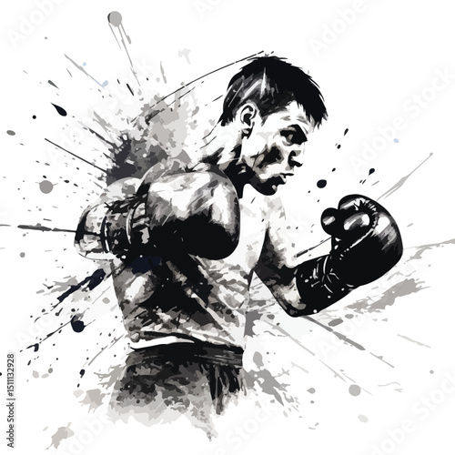 Professional boxing championship in black and white - High-quality sports image