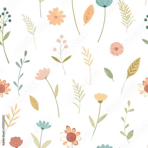  Delicate Hand-Drawn Floral and Botanical Seamless Pattern