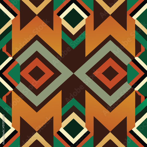 Abstract Tribal Geometric Pattern in Earth Tones