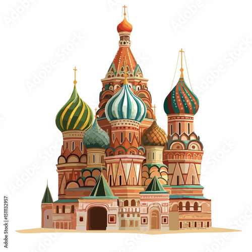 Detailed vector illustration of St. Basil's Cathedral isolated on white for historical websites and educational materials