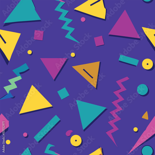  Retro 90s Memphis Style Geometric Seamless Pattern