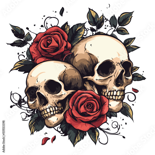 Vintage Tattoo Studio Design with Skulls and Roses for Artistic Creations