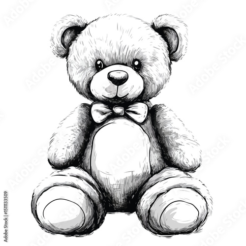 Monochrome Teddy Bear Baby Toy Vector Illustration for Nursery Decor