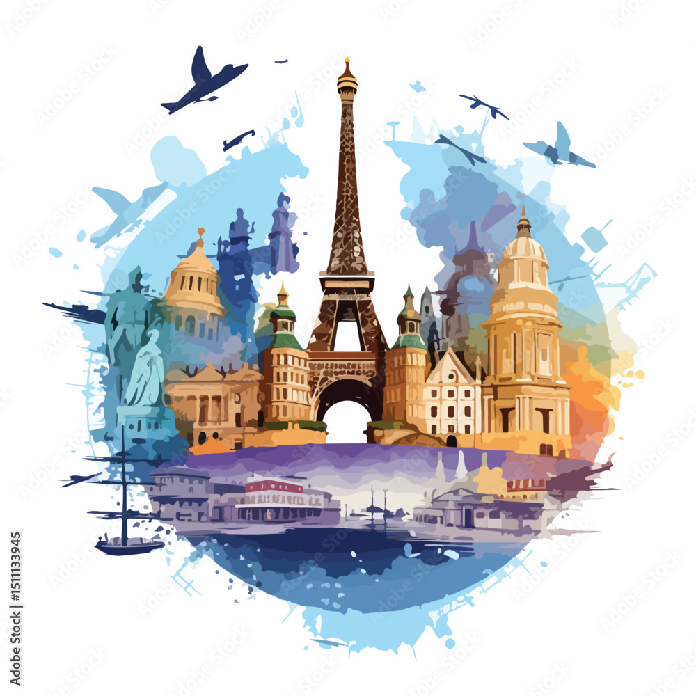 Naklejka premium Explore Europe: Editorial Stock Vector Illustration for Travel Magazines and Websites
