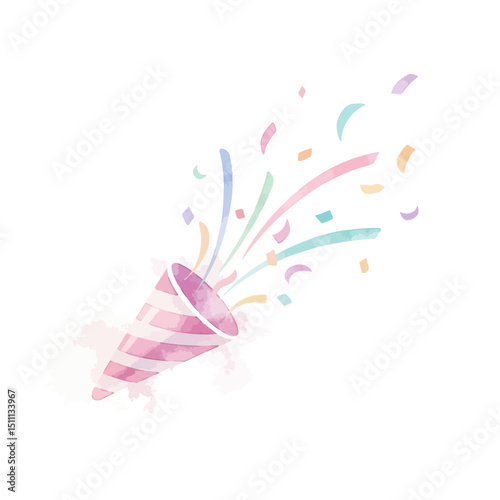 Party popper with explosion confetti. Fireworks shoot from cone. Trendy modern vector illustration isolated on white background, hand drawn, flat design 