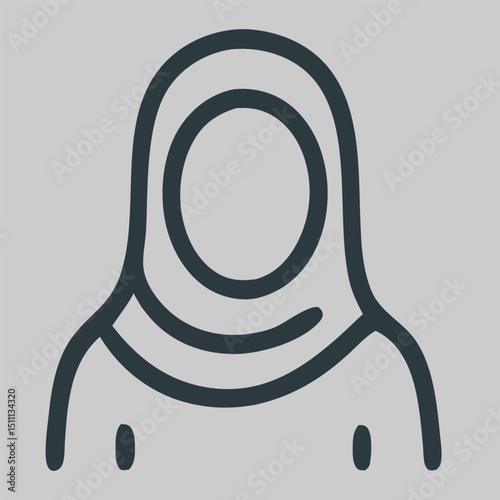 Muslim woman in hijab icon vector in clean line style, symbolizing modesty, identity, and Islamic cultural tradition.
