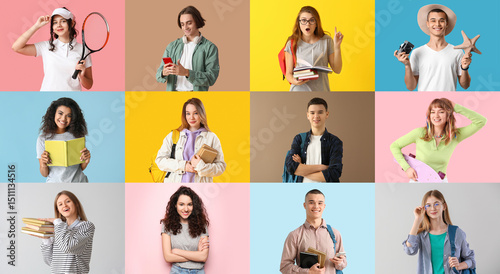 Group of teenagers on color...