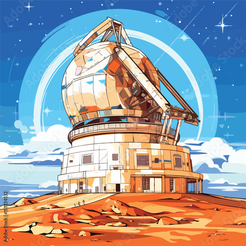 Professional Vector Illustration of a Very Large Telescope for Observing Stars and Planets