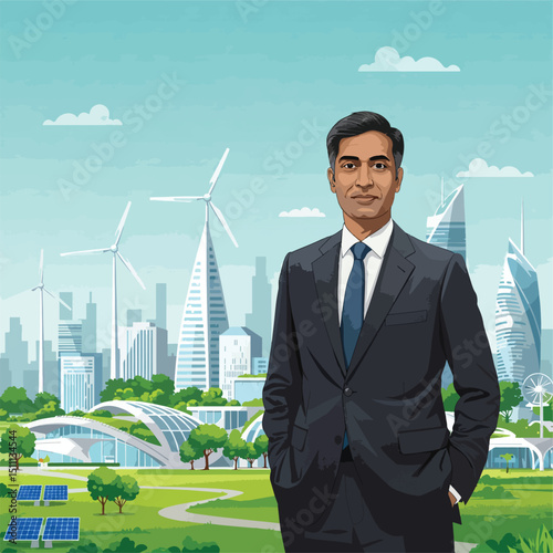 Confident Businessman in Sustainable Cityscape