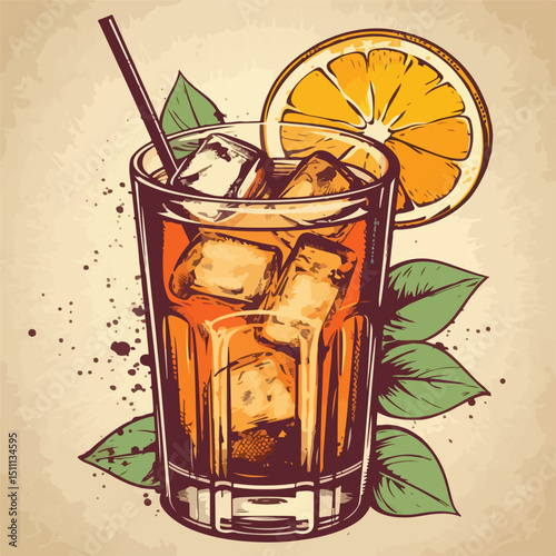 Elegant Vintage Drink Poster Vector Illustration for Beverage Marketing Campaign