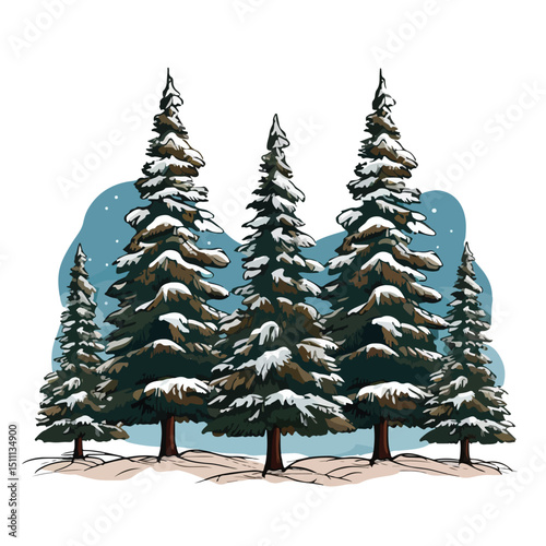 Professional Winter Pine Trees Design for Christmas Season Vector Artwork