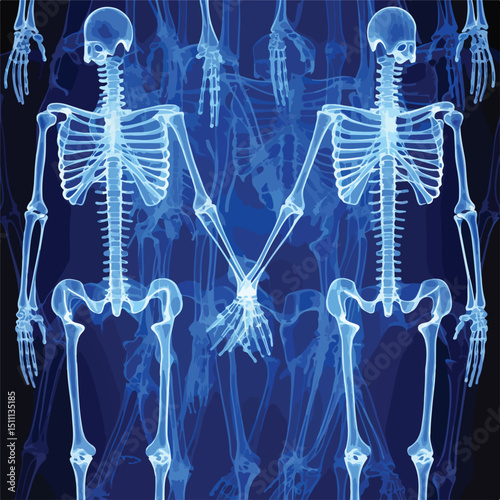 Medical X-ray Bones Vector Illustration with Blue Lines for Diagnostic Imaging Use