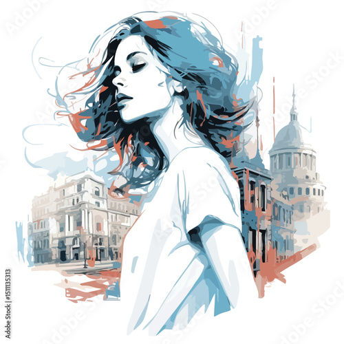 Professional Young Woman in Urban Setting Vector Illustration Isolated on White Background