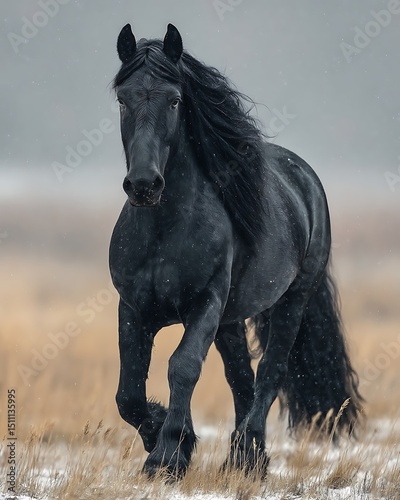 Black Horse in Winter Field. (1)