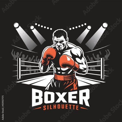 a boxer stand with pose vector silhouette 