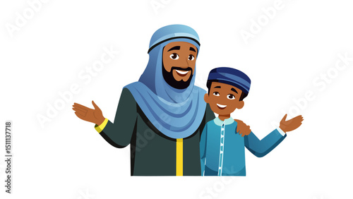 Islamic Father and Son Family Portrait
