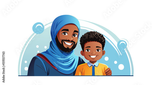 Father and Son in Islamic Culture Vector
