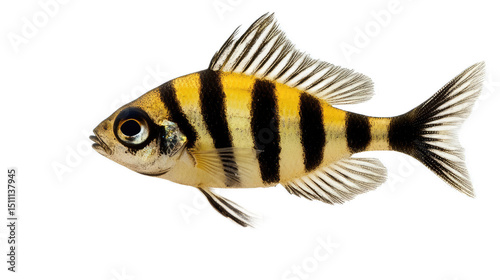 Striped Tropical Fish Swimming in Clear Water Background