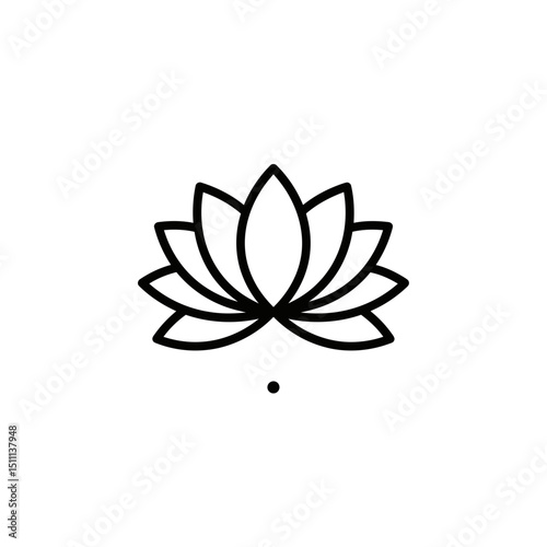 Minimalist lotus flower icon in black outline on white background  