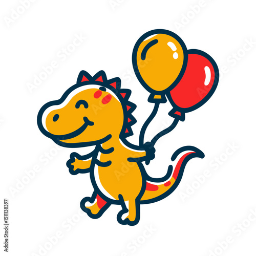 Baby dinosaur holding balloons - icon for children's products and services