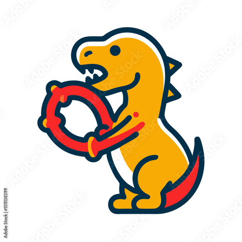Baby dinosaur chewing a teething ring - icon for children's products and services -2