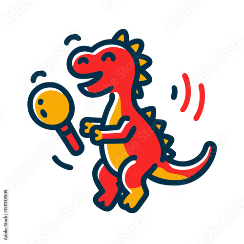 Baby dinosaur is excited about the rattle toy - icon for children's products and services