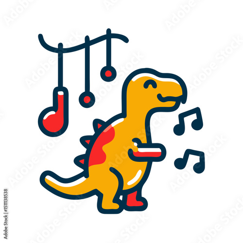 Baby dinosaur  with a musical mobil - icon for children's products and services