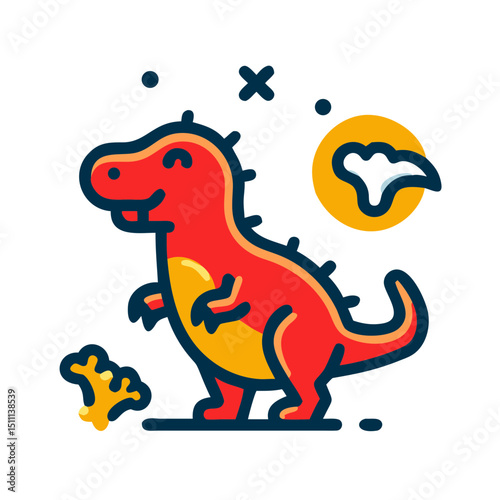 Baby dinosaur surrounded by nursery wall stickers - icon for children's products and services