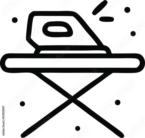 An illustration of a classic iron resting atop an ironing board, a staple in any laundry room, emphasizing simplicity and functionality.