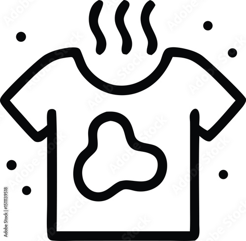 A graphic icon of a simple, dirty T-shirt. With steam indicating recent cleaning.