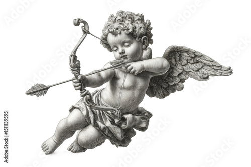 PNG Illustration of cherubic cupid with bow and arrow in flight