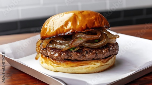 Juicy Oklahoma Onion Burger Tulsa smashed beef patty with caramelized onions classic diner protein