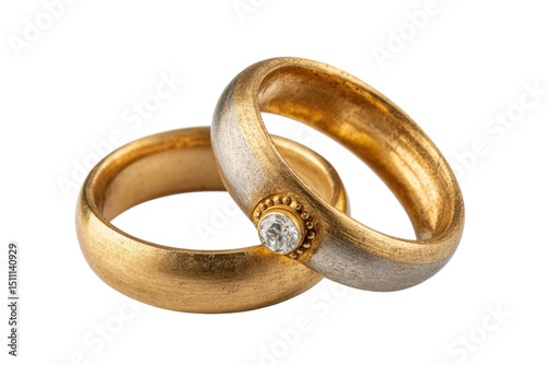 PNG Elegant gold and silver wedding rings with diamond detail