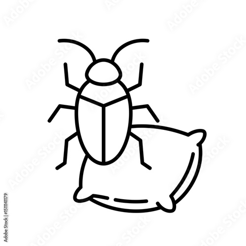 Detailed bed bug on pillow  icon. Bed bug graphic design on white background. Simple bed bug image for pest control brochures, websites, and educational materials.