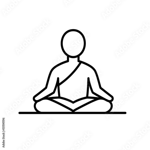 Person meditating in lotus position. Simple line art illustration of person practicing mindfulness and yoga. Image perfect for wellness apps, meditation guides, and spiritual publications.