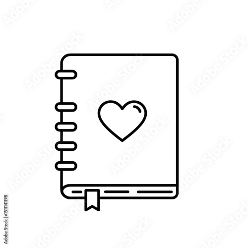 Notebook with heart symbol, gratitude journal, simple icon.  Simple gratitude journal with heart symbol for mindful journaling. Notebook icon with heart symbol design for planners, calendars,