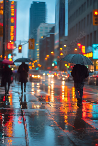 People Walking with Umbrellas on a Rainy Street