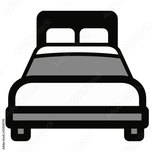 A simple illustration of a double bed, showing a gray blanket and white sheets.